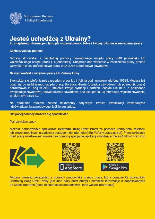 Ulotka - Rynek pracy - pomoc dla obywateli Ukrainy