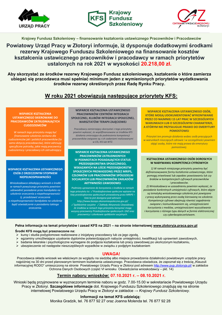 Plakat informormujący o naborze wniosków z KFS