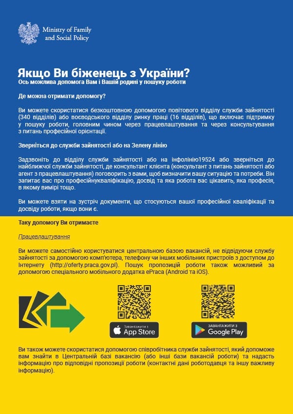Ulotka - Rynek pracy - pomoc dla obywateli Ukrainy