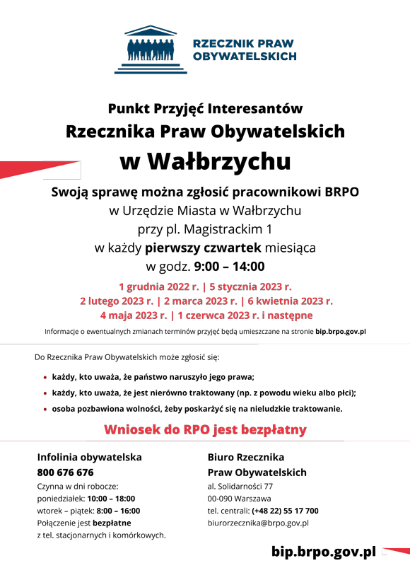 Plakat Punktu Przyjęć Interesantów Rzecznika Praw Obywatelskich