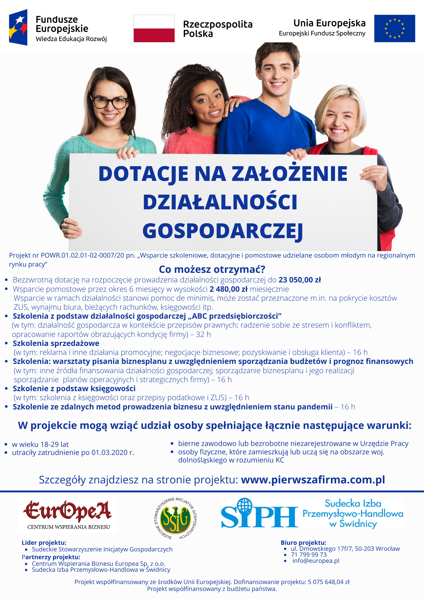 Plakat informujący o projekcie na młodych osób