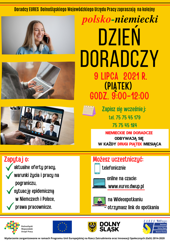 Plakat informujący o polsko-niemieckim dniu doradczym on-line 9 lipca